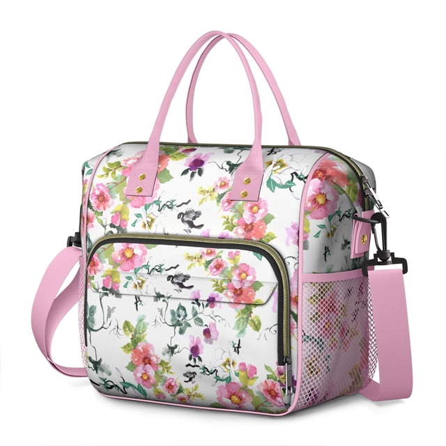 Sac à Lunch Floral Coloré et Vif - Grand Fourre-Tout Isolé Étanche, Multi-Poches