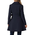 thumbnail image 3 of Abrigo elegante Inspire Chic para mujer, con cuello de chal, abrigo largo con cinturón de invierno, talla XS, azul oscuro, 3 of 6