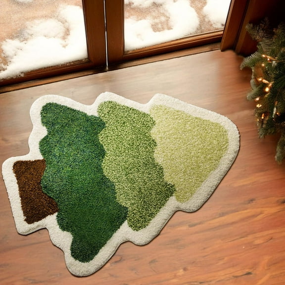 Christmas Tree Bath Mat - Soft Absorbent Non-Slip Area Rug, 30x35 Inch, Holiday Decor for Bathroom, Front Door, Living Room