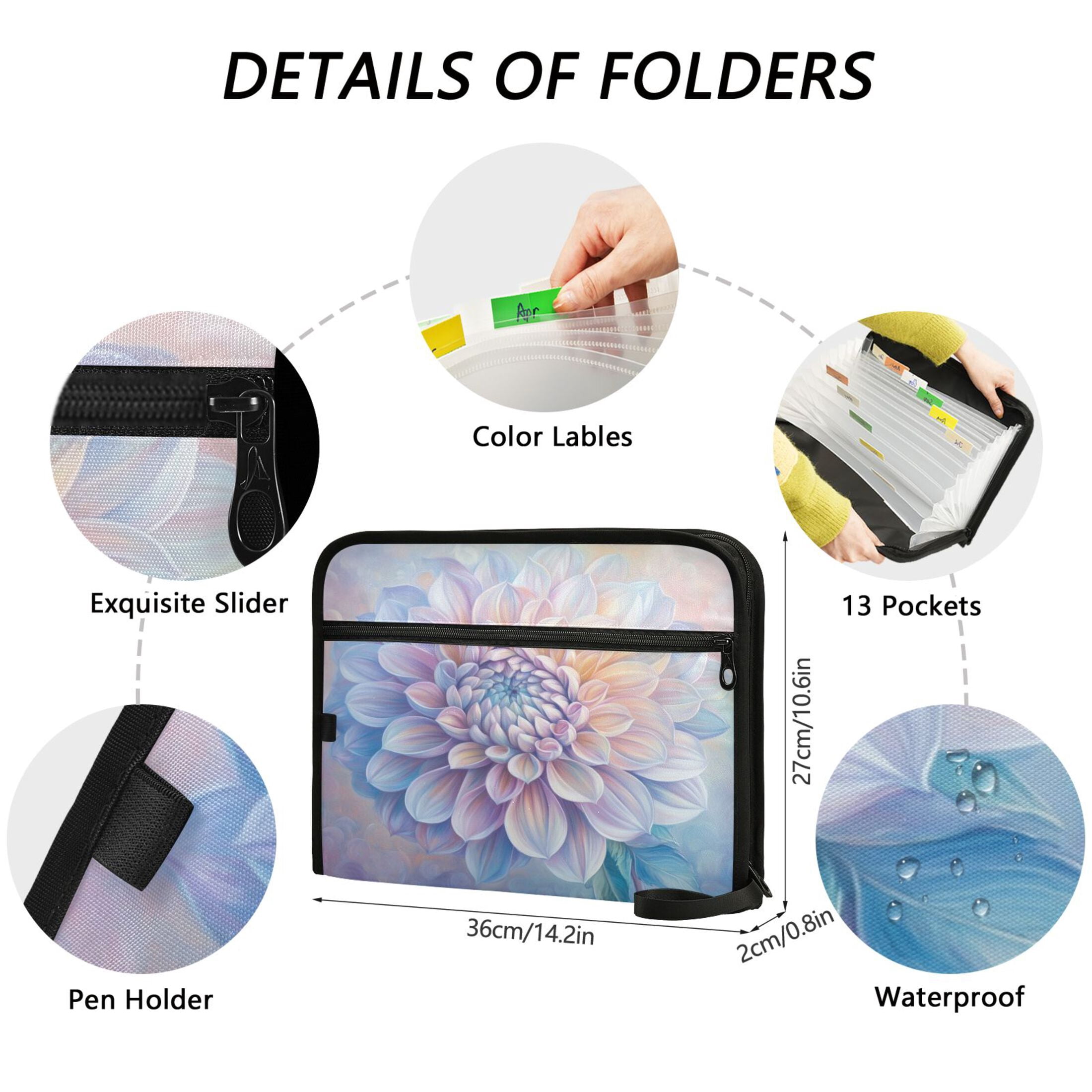 WOBOGO Pastel Colored Dahlia Expanding File Folder Letter Size Accordion Filing Organizer 13 Pocket Separate Organ Pocket