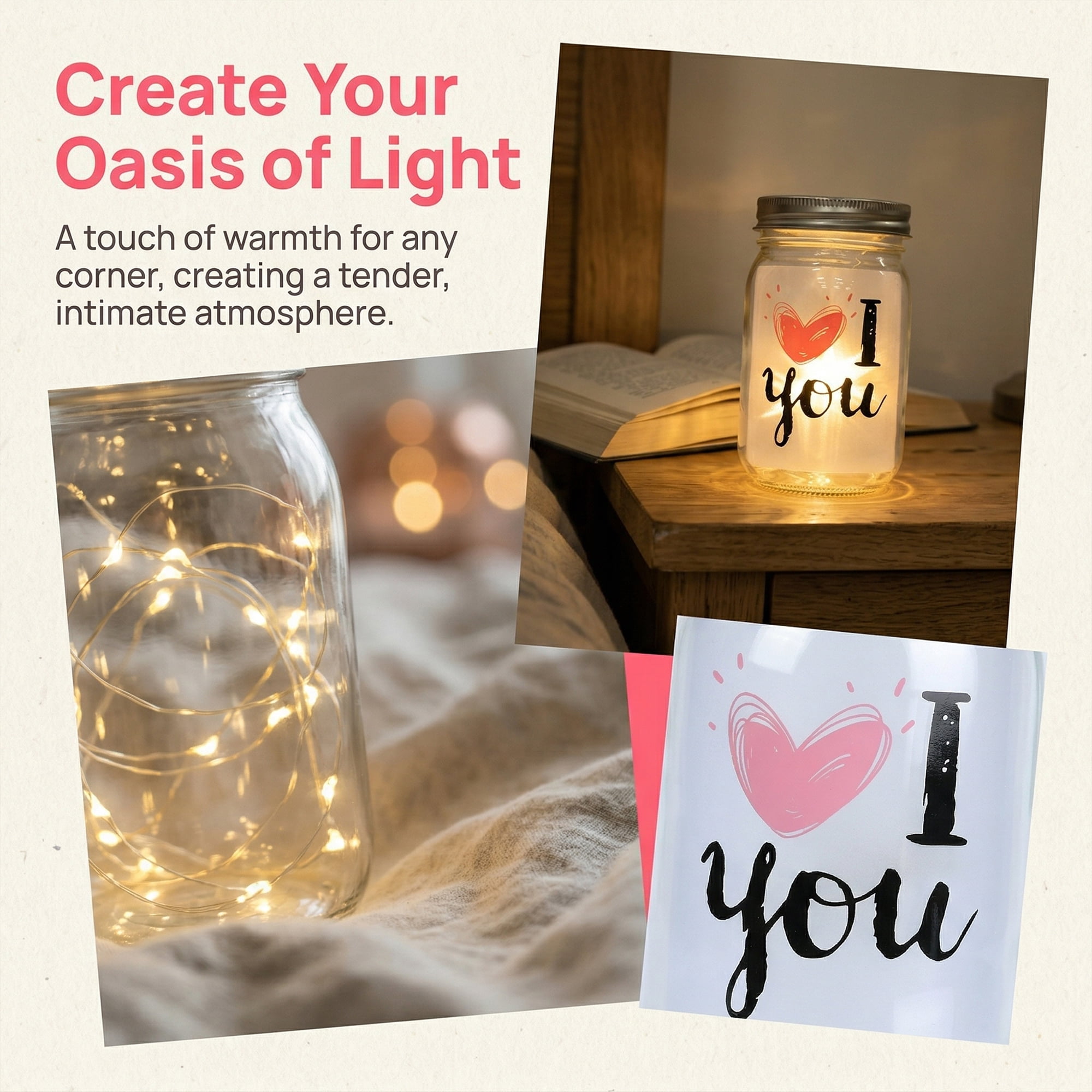 Unique Bargains Airtight Glass Jar Clear Bottle With Warm White Light 3" x 3" x 5.1"