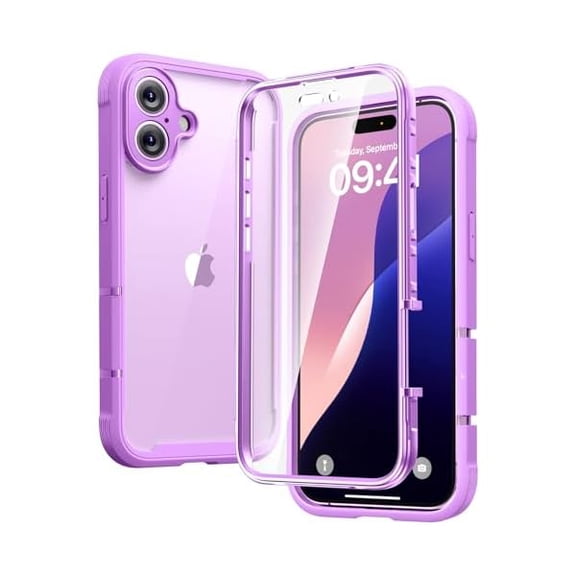 Eryueer Designed for iPhone 16 Plus Case 6.7 Inch,Upgraded [Full Camera Protection] Full Body Rugged Clear Bumper Case with Built-in Screen Protector,Dark Pink