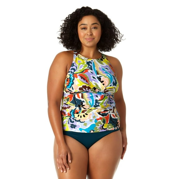Women's Front Wrap High Neck Keyhole Tankini Swim Top