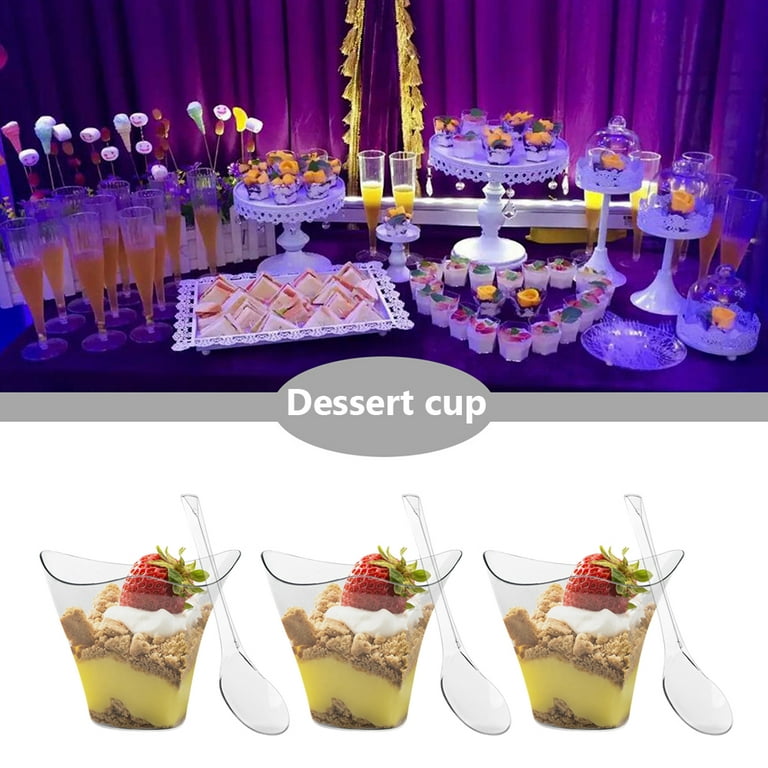 Lot de 50 mini tasses à dessert en plastique - 60 ml - Coupelles à dessert  avec cuillères utilisées pour mousse, pudding, crème glac - Cdiscount Maison