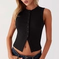 thumbnail image 2 of Bxsruta Women's Ribbed Knit Sleeveless Button Down Cropped Tank Top Casual Fitted Crew Neck Blouse, 2 of 8