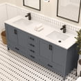 thumbnail image 4 of Ayna Decors Rooh 72 in Charcoal Grey Double Sink Bathroom Vanity Set with White Quartz Countertop and Brass Faucets | Pop-Up Drain and P-Trap Included | Black Hardware, 4 of 10