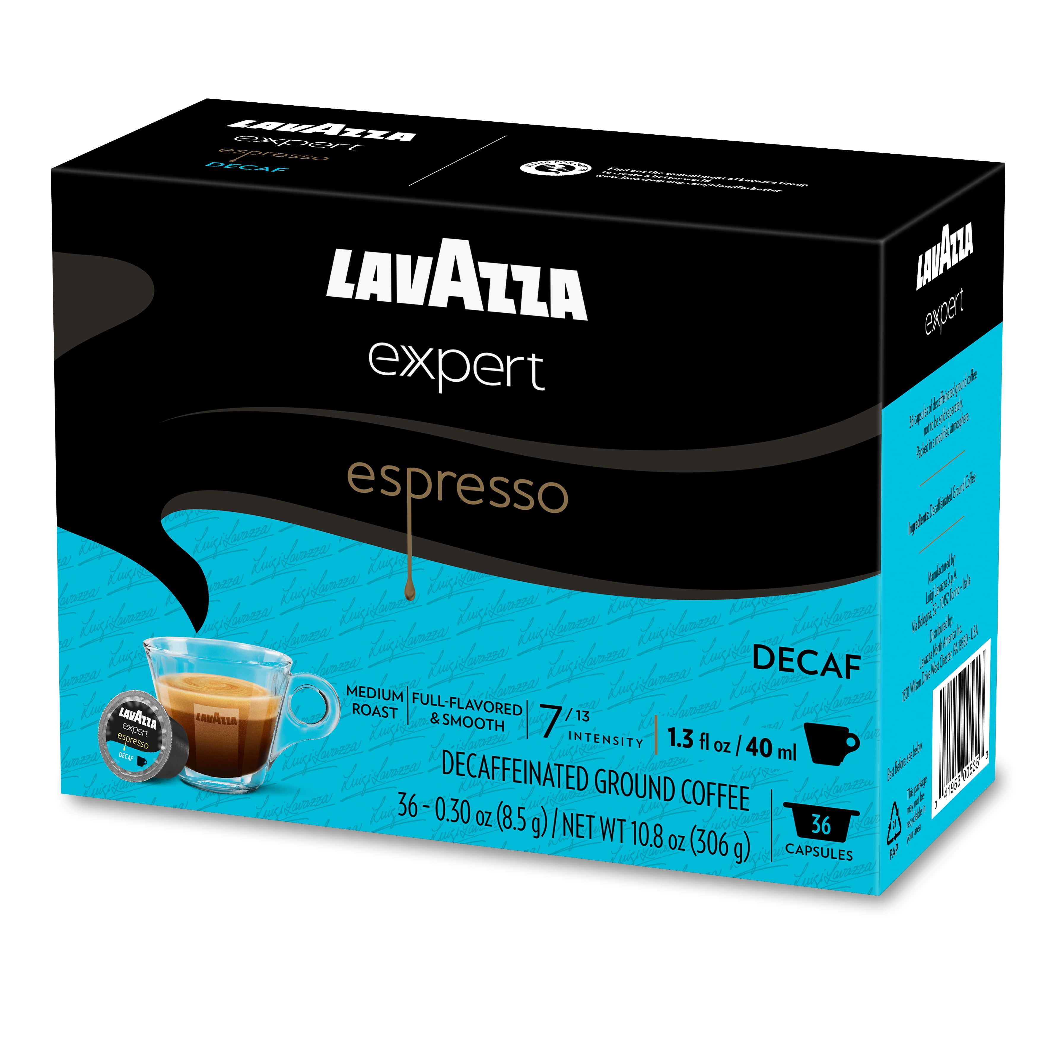 Lavazza Expert Espresso Decaf Capsules, Medium Roast, Arabica and Robusta Blend, Compatible with Lavazza Classy Machines (36 Capsules)