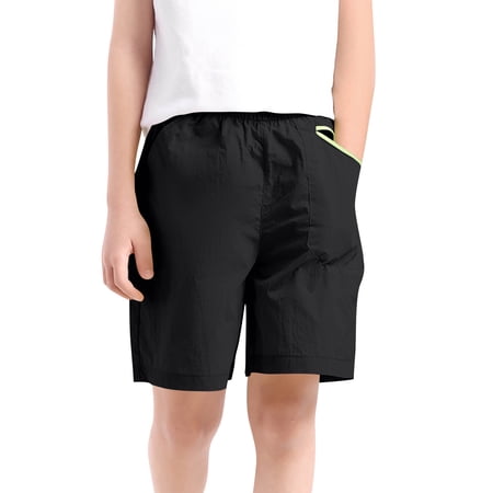 Makaor 3-15T Long Long Shorts Boys with Pockets Lightweight Mid Waist Straight Leg Long Short Elastic Waist Solid Baggy Summer Outfits Black 7-8T