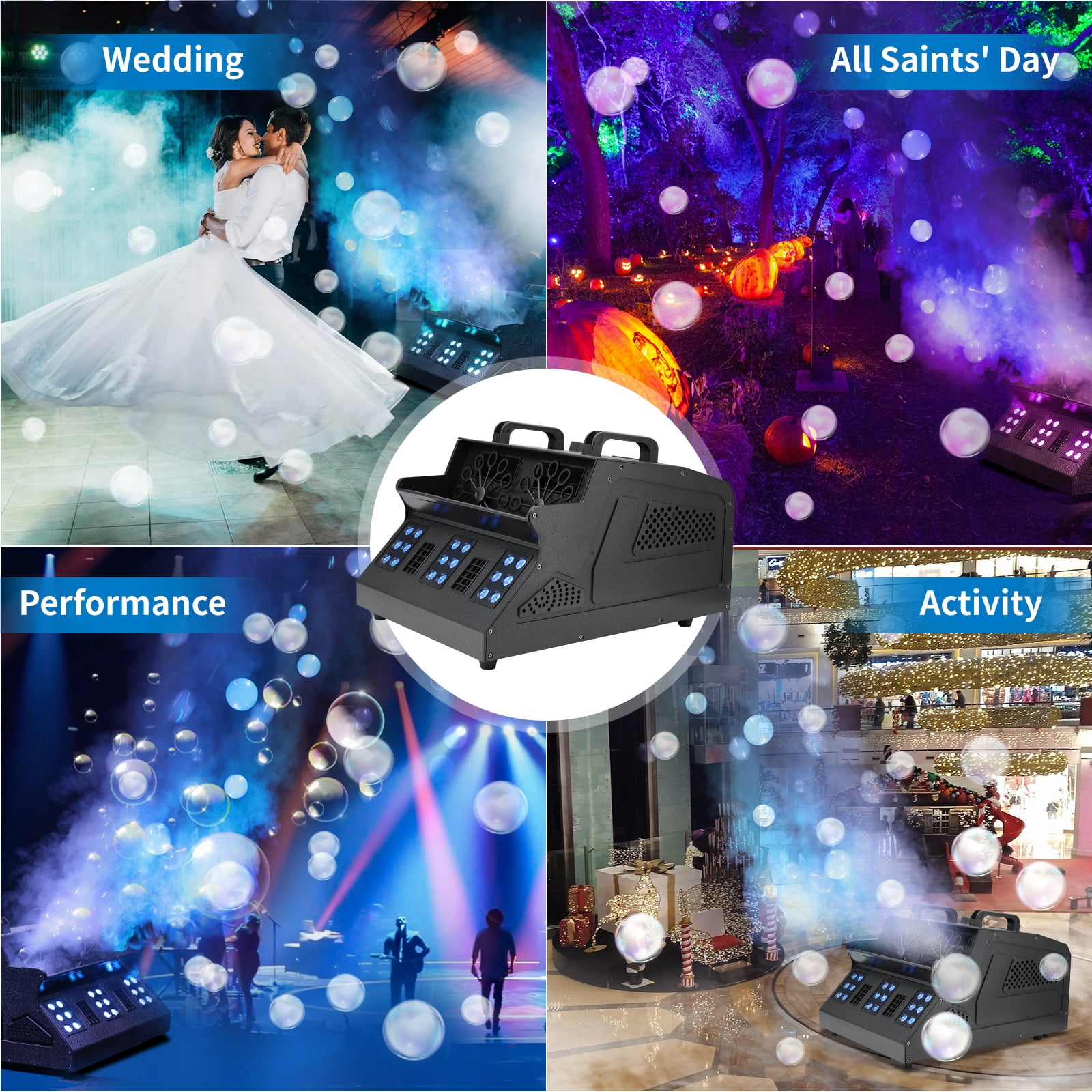 2000W Fog Bubble Machine, 3 in 1 Fog Machine with 2 Bubble Fans, 7 CH RGB 18 LED RGBW Lights Smoke Bubble Machine for Wedding, Birthday, Halloween, DJ Party, Stage
