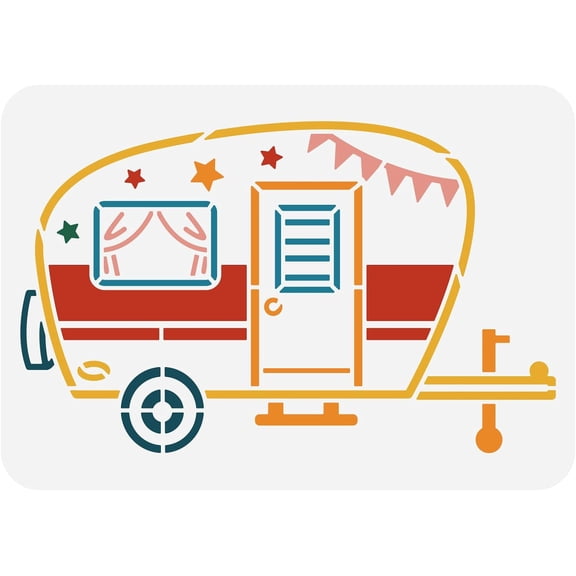 Camping Reusable Drawing Stencils 11.7x8.3 Plastic Happy Camper Plastic DIY Craft Template