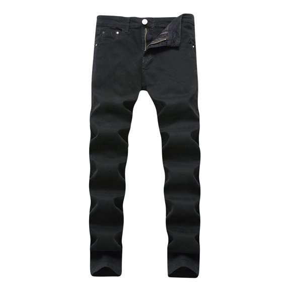 Men's Straight Leg Pants Slim Cotton Linen Jeans Clearance Casual Relaxed Athletic Dungarees Solid Color Holiday Mid Waist Zipper Trendy Trousers Black XL