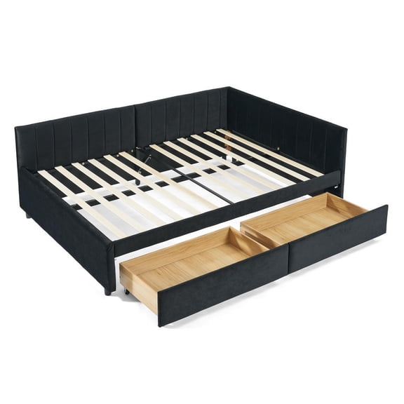 Kadyn Sofa Bed, Couch Bed, Full Size Upholstered Tufted Bed Frame with 2 Drawers, Black