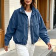 thumbnail image 6 of Karymi Rain Jacket Women Zip Up Stand Collar Denim Jacket, Long Sleeve Elastic Hem Jean Coat with Patch Pockets, Casual Vintage Outerwear for Spring Fall Rain Jacket Women, 6 of 9