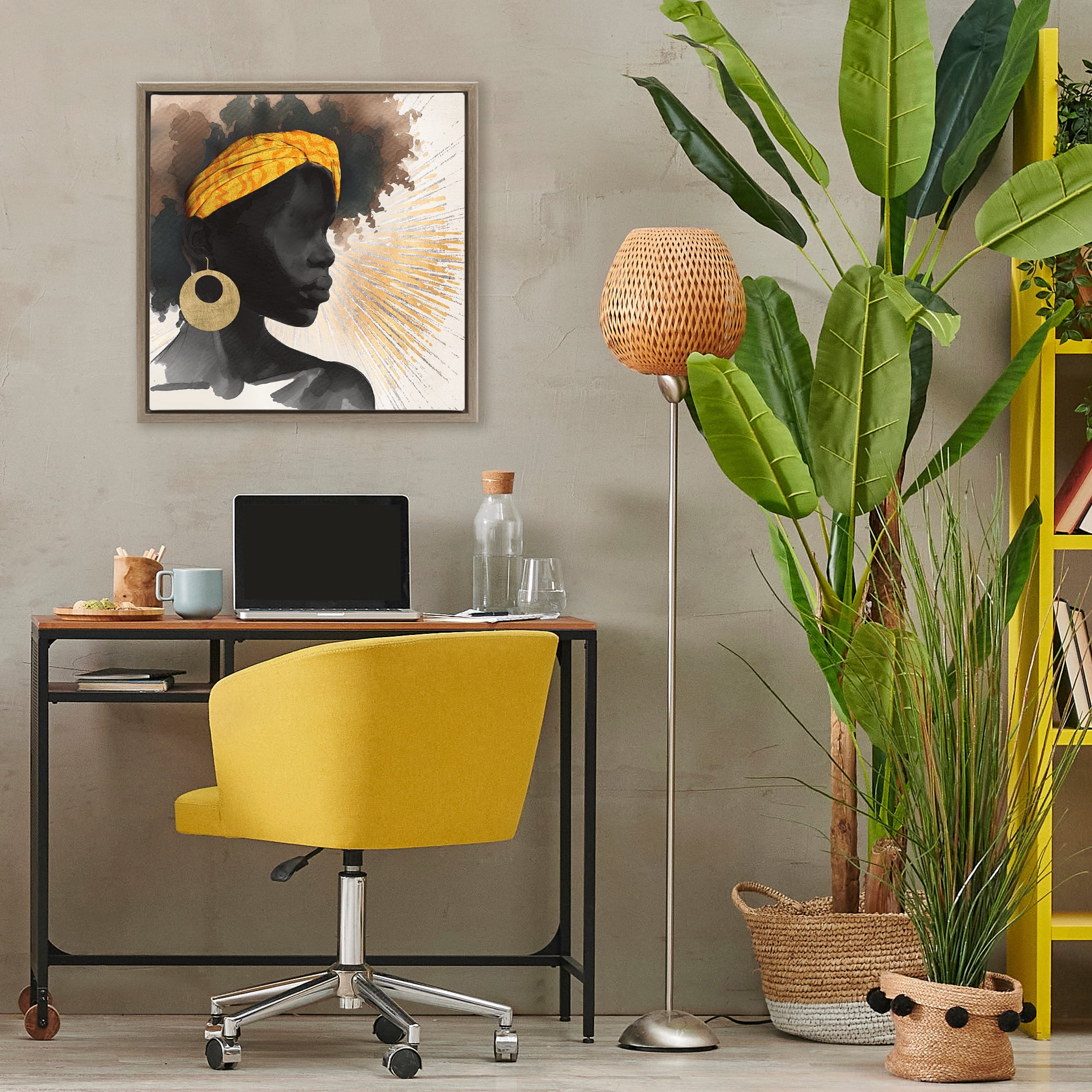 Stupell Industries Sunburst Silhouette with Headwrap Brown Framed Floater Canvas Wall Art, design by CAD Designs