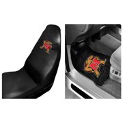 NCAA Maryland 2 pc Front Floor Mats and Maryland Car Seat Cover Value Bundle