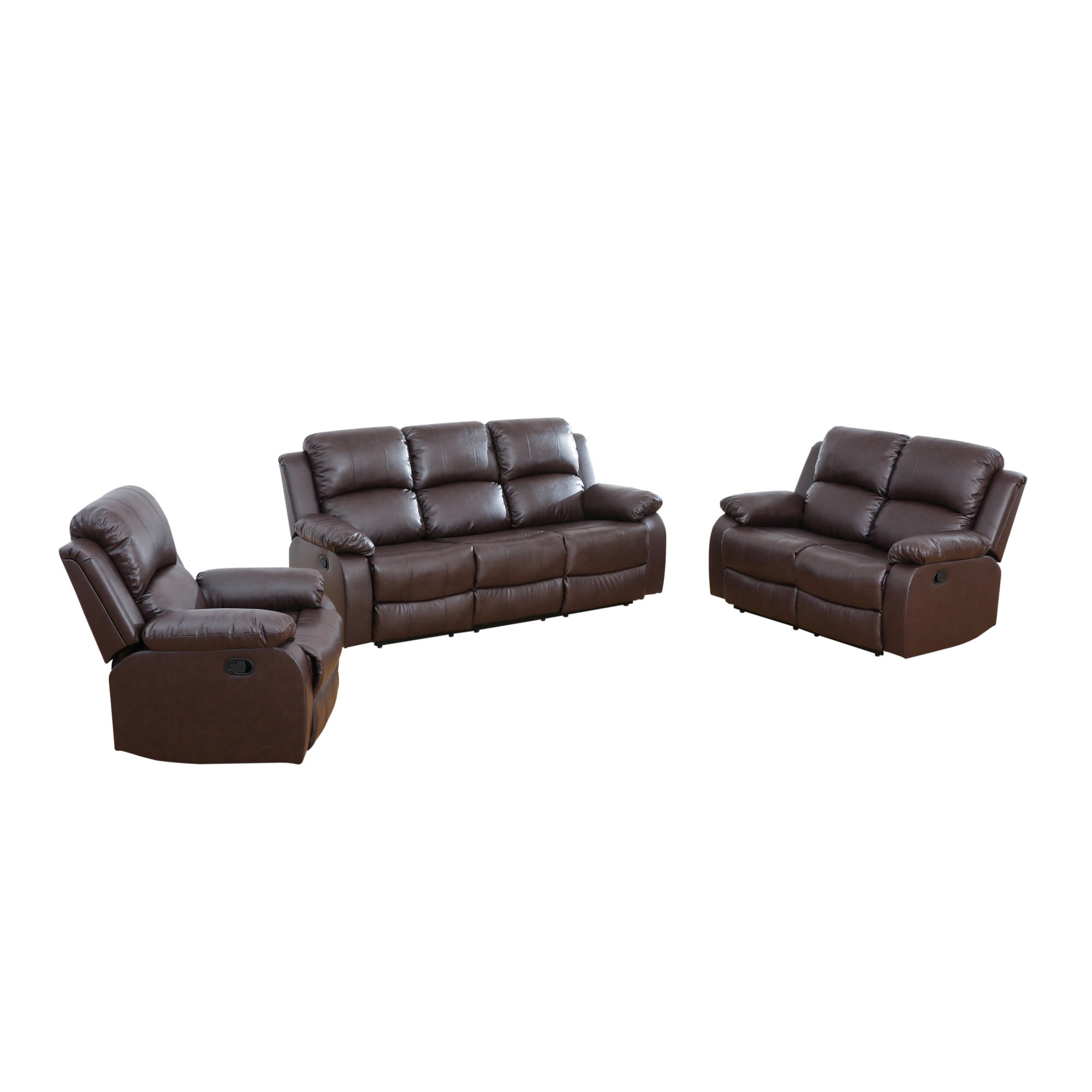Gewnee Brown 3-Piece Living Room Recliner Sofa Set,Air Leather Upholstery