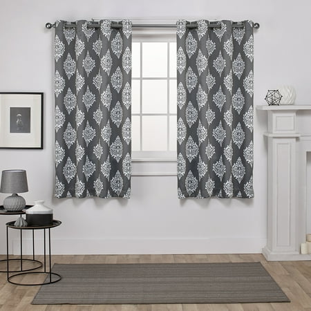 Set of 2 63"x52" Medallion Blackout Thermal Grommet Top Window Curtain Panel Black Pearl - Exclusive Home