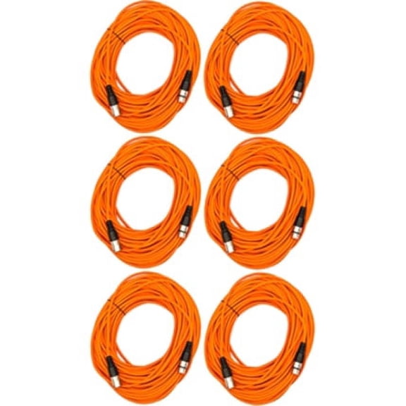 Seismic Audio SAXLX-100, 6 Pack of Orange 100 Foot XLR Microphone Cables