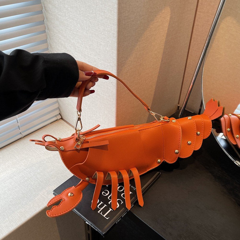 Jiibva Lobster Shaped Crossbody Bag for Women Unique Rivets Lobster Design Shoulder Bag Stylish Handbag Purse for Women Teen