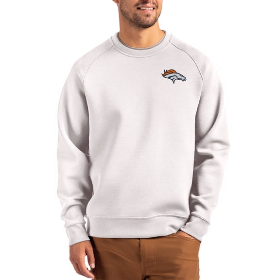 Men's Cutter & Buck Gray Denver Broncos Primary Logo Roam Recycled Raglan Pullover Sweatshirt