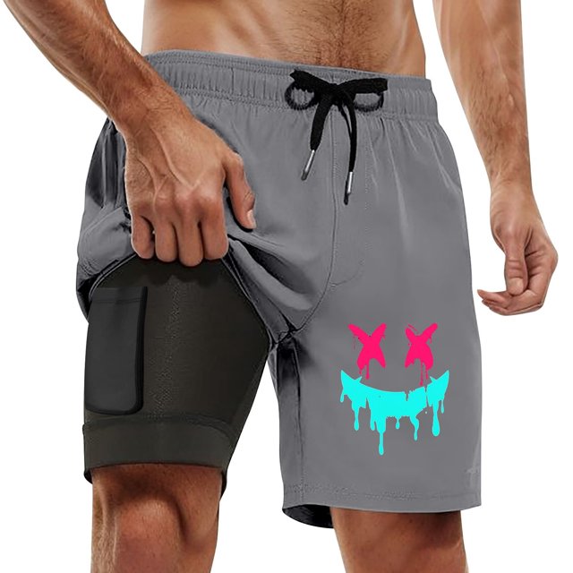 Work Shorts Men Swim Trunks Compresssion Liner Inseam Board Shorts Bathing Suit With Pockets Athletic Shorts Grey XXL