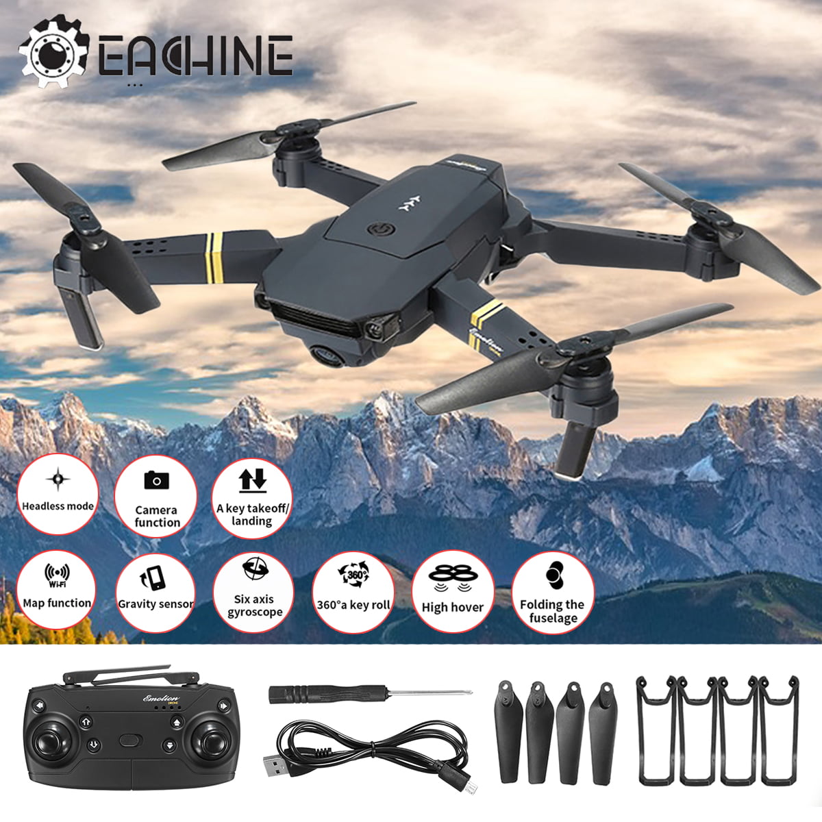 Eachine E58 Drone x Drone Selfi WIFI w/1080 HD Camera Quadcopter 4*Batteries ❤lo