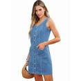 thumbnail image 2 of Dresses for Women Sleeveless Stretchy Jean Summer Western Short Button Down Dress with Patch Pocket Light Blue XXL, 2 of 8