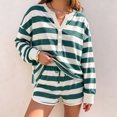 thumbnail image 2 of Lounge Sets for Women Striped Two piece Set Oversized Henley Shirts Drawstring Shorts Fashion Matching Sets Women Clothing with Pockets Green L, 2 of 5