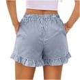 thumbnail image 6 of KIHOUT Stripes Short for Women Summer Elastic Waist Pleated Layer Ruffle Hem Flowy A Line Flax Shorts, Size S-2XL, 6 of 7