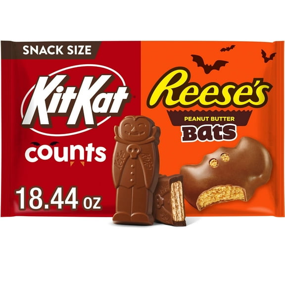 Kit Kat And Reese's Assorted Milk Chocolate Snack Size Halloween Candy, Bag 18.44 oz, 30 Pieces