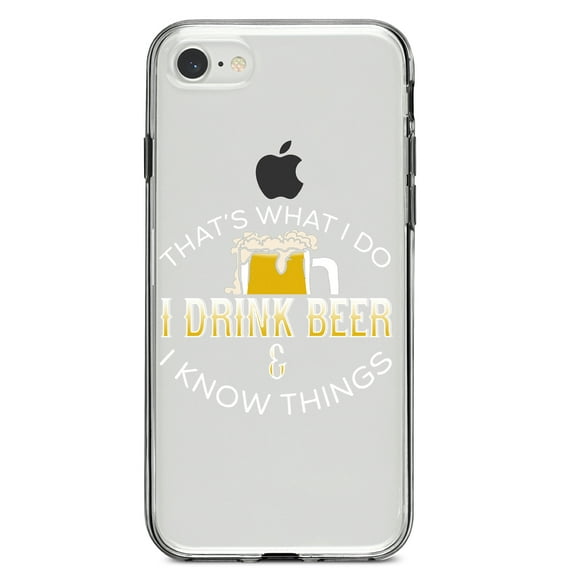 DistinctInk Clear Shockproof Hybrid Case for iPhone 7 8 SE (2020 Model) 4.7" Screen TPU Bumper Acrylic Back Tempered Glass Screen Protector - I Drink Beer & I Know Things