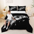 thumbnail image 2 of Castle Fairy Soccer Print Full Size Comforter Sets 3-Piece, Abstract Grid Bedding Comforter Set, Black Gray,Black Reversible,1 Comforter and 2 Pillowcases, 2 of 6