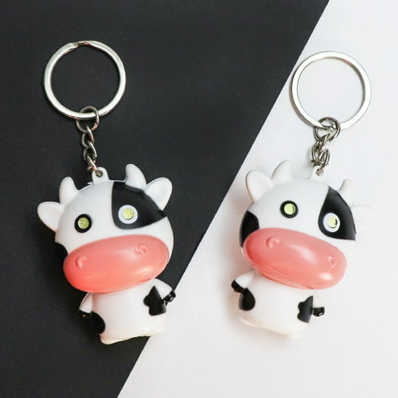 Tineasur 2Pcs Cow Shape Hanging Plastic Keychain with Light Function for Decoration