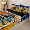 thumbnail image 3 of Castle Fairy Vintage Motorcycle Zipper Full Size Comforter Sets with Fitted Sheet and 2 Pillowcases,Sunset Art Zipper Bedding Set for Bedroom,Blue Orange,4pcs,Black Reversible, 3 of 6