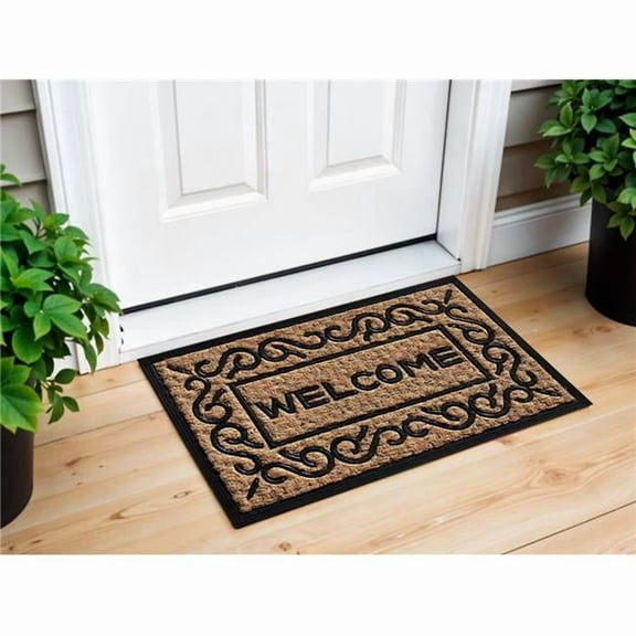 HomeRoots 632516 18 x 30 in. Natural & Black Coir Welcome Outdoor Door Mat