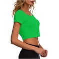 thumbnail image 4 of VSSSJ Crop Tops pour Femmes Manches Courtes Col Rond Extensible Chemise Décontractée Ajustée Solide Confortable Été Basique T-Shirts Courts Verts Taille Unique, 4 of 5