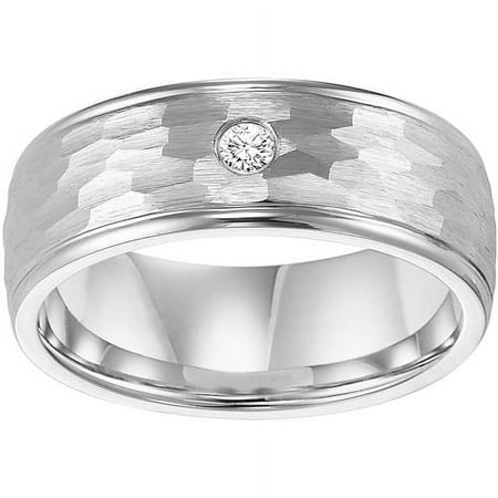 Men's Diamond Accent Hammered Ring in Cobalt