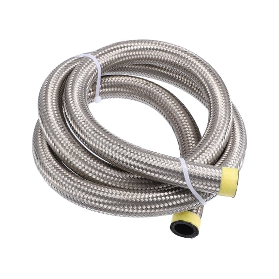 Unique Bargains 5ft 12AN Fuel Hose AN12 Universal Car Braided Stainless Steel CPE Oil Fuel Gas Line Hose Silver Tone
