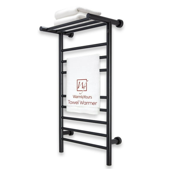 Black Towel Warmers for Bathroom - Wall Mounted Black Heated Towel Rack with Shelf, 11 Bars Stainless Steel, 20x36 in. Electric Heating and Drying Rack, 120V Plug-in or Hardwired (Summit)