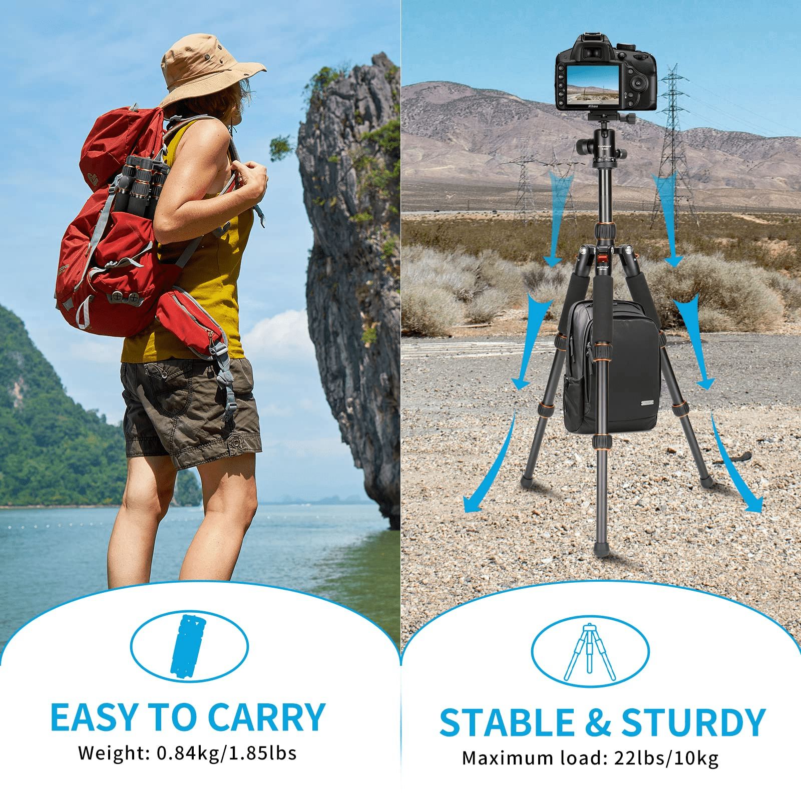 Koolehaoda Portable Mini Tripod Aluminum Alloy Tabletop Tripod 25inch with 360 Degree Ball Head, 1/4 inch Quick Shoe Plate for DSLR Camera Video Camcorder TMP-223 Orange