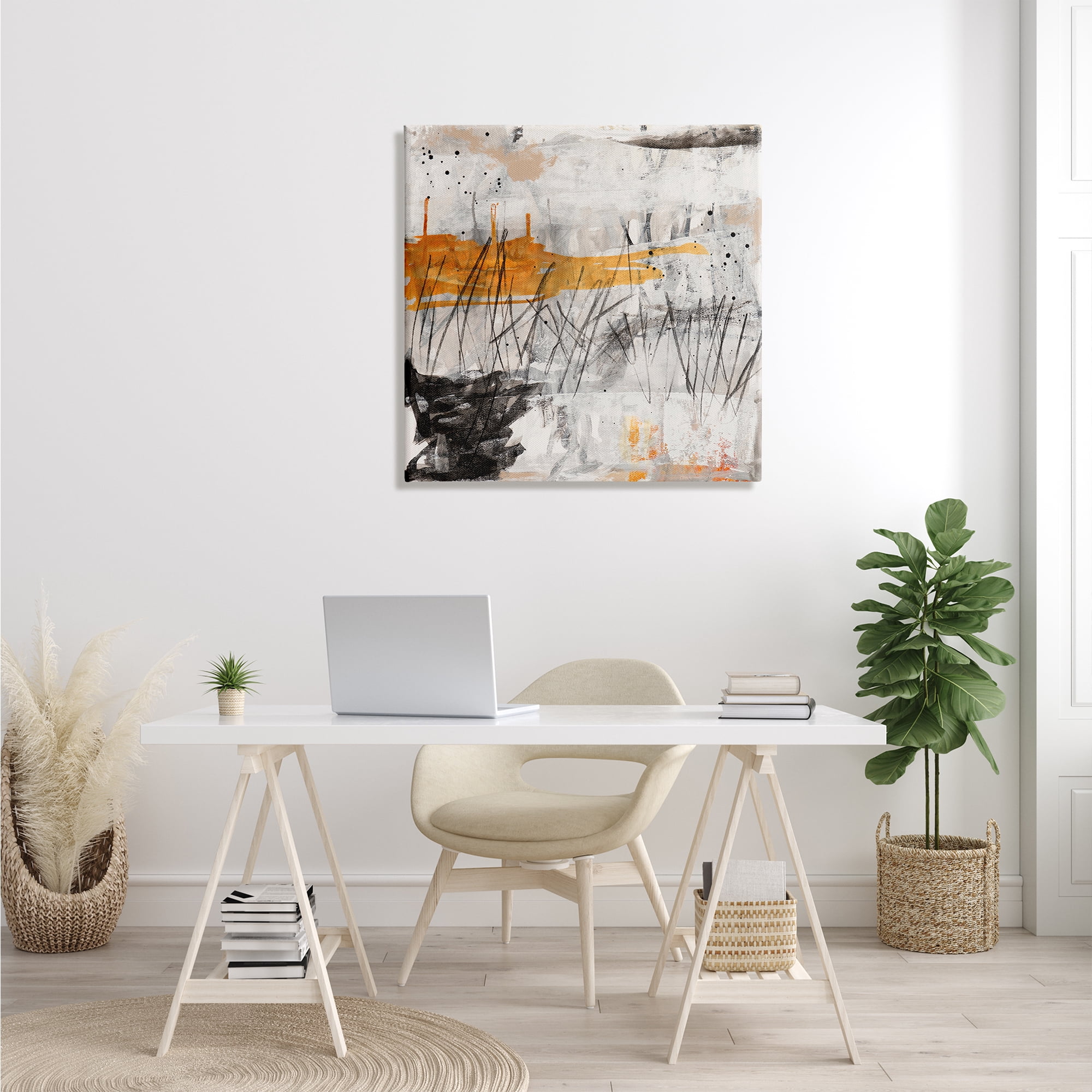 Stupell Industries Chaotic Linework Abstraction Busy Black Grey Orange, 30 x 30, Designed by Jeffrey Tover