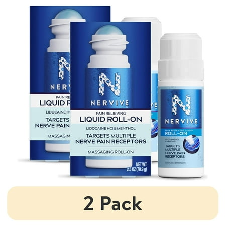 (2 pack) Nervive Topical Pain Relief Roll on, Numbing Lidocaine for Nerve Pain in Hands and Feet, 2.5 oz
