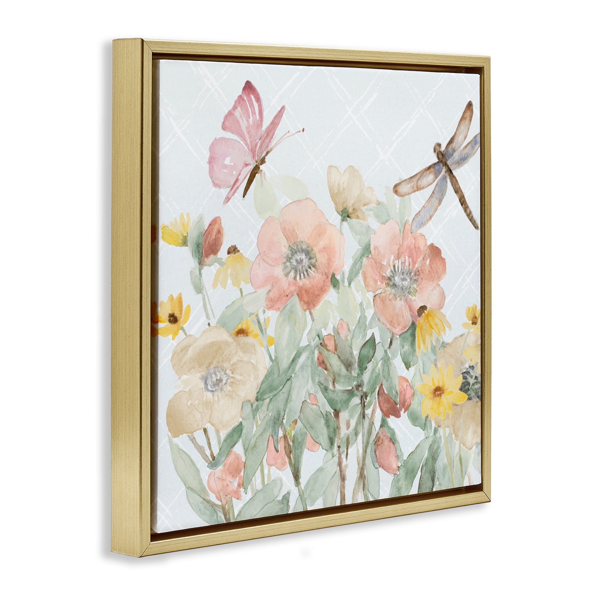 Stupell Industries Garden Joy with Insects Gold Framed Floater Canvas Wall Art, design by Lanie Loreth