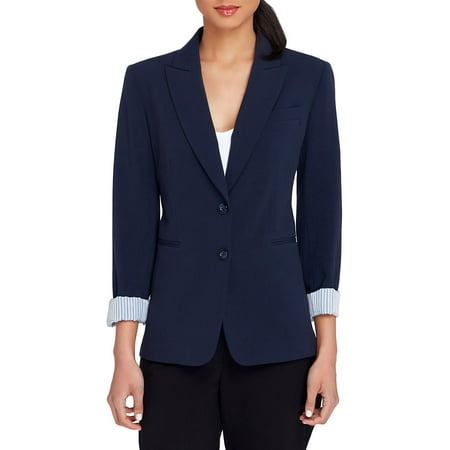 Charming Charlie Peak Womens Lapel Two Button Jacket Dark Navy Size 2P NWT
