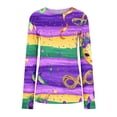 thumbnail image 3 of TrendVibe365 Mardi Gras Plus Size Tops for Women Long Sleeve Plus Size Crew Neck Polyester Casual Mask Printed Mardi Gras Celebrations Blouse Tops for Mardi Gras Event Purple XL, 3 of 4