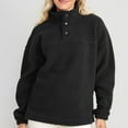 thumbnail image 2 of ShomPort Women Fleece Sweatshirt Fuzzy Long Sleeve Button Collar Pullover Coat with Pocket (Black ), 2 of 9