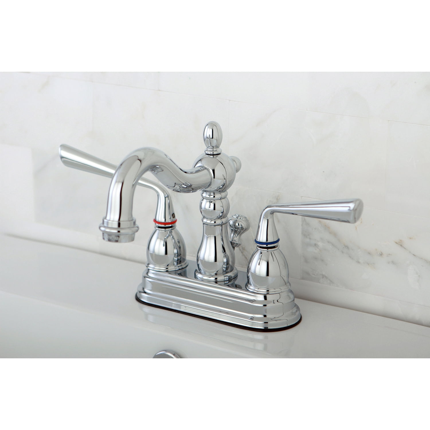Kingston Brass Silver Sage Two Handle 4" Centerset Lavatory Faucet with Brass Pop-up