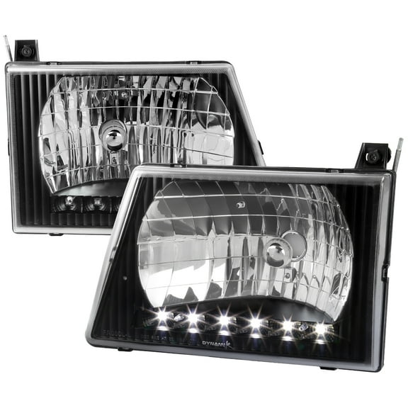 Spec-D Tuning Led Black Headlights Compatible with 1992-2006 Ford Econoline Van E150 E250 E350 E450 L R Pair Head Light Lamp Assembly