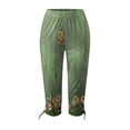 thumbnail image 3 of QUYUON Women Elastic Waist Capris Pants Womens Capris and Cropped Pants Drawstring Floral Printed High Waisted Yoga Capris Leggings Skinny Beach Cropped Pants Sweatpants Style P-477 Army Green_33 S, 3 of 5