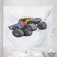 thumbnail image 1 of Trucks Tapestry, Cartoon Style Drawing of Jumping Vehicle with Huge Wheels on Plain Back, Fabric Wall Hanging Decor for Bedroom Living Room Dorm, 5 Sizes, Grey Orange Pale Blue, by Ambesonne, 1 of 1